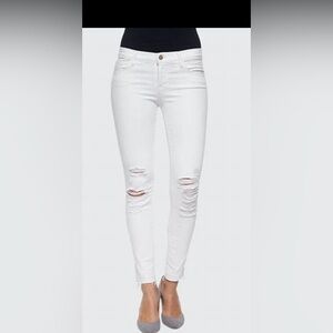 J Brand Low Rise Crop Demented Skinny Distressed Jeans In White